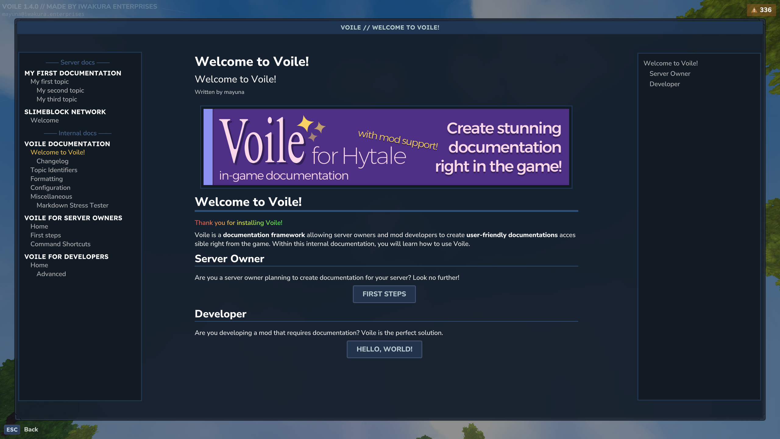 Voile welcome screen