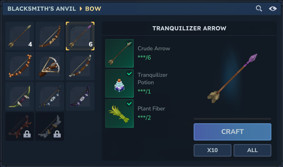 Crafting Tranquilizer Arrows
