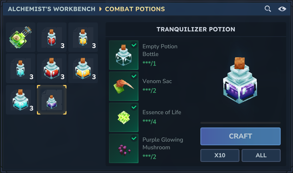 Crafting a Tranquilizer Potion