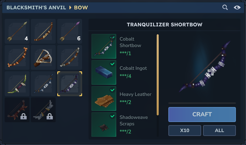 Crafting a Tranquilizer Shortbow