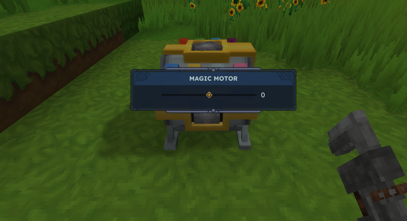 An image displaying a basic UI where the title 'Magic Motor' with a slider on the center of the element. The number 0 is shown on the right side of the slider indicating the current speed value of the Magic Motor