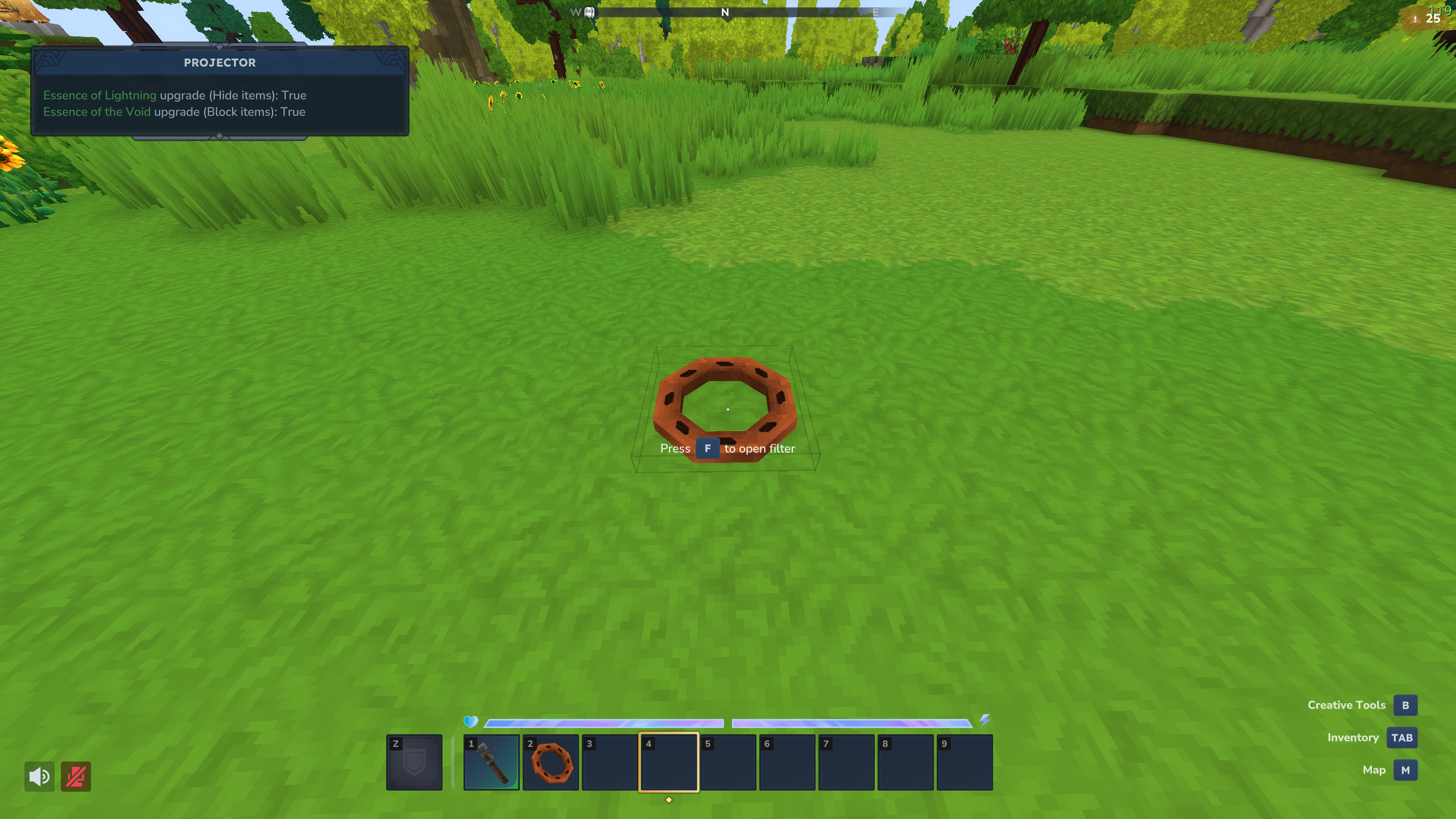 An image displaying a projector with Void and Lightning essences upgrades active.
