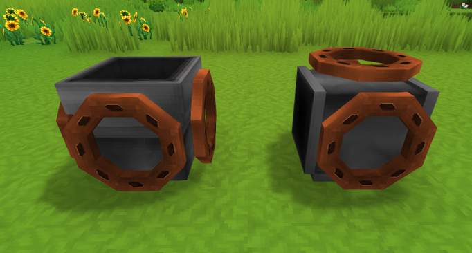 An image displaying two chute shapes with Copper Projectors attached to the faces of Chutes